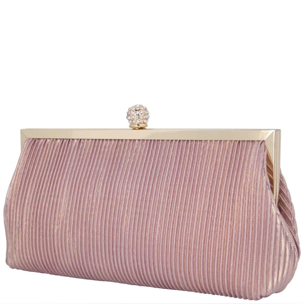 Nina | Aneka Rose Gold Shine Pleated Frame Clutch Purse Bag